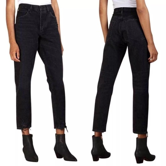 Agolde Jamie high rise jeans size 27 distressed Black Wash Classic Tapered Denim - Picture 3 of 16